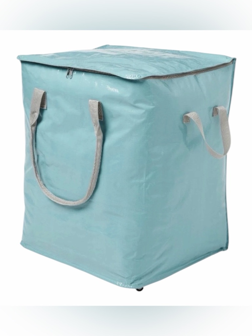 Brightroom Pewter Aqua Blue Storage Bag Collapsible Wheels Rolling Tote NWT